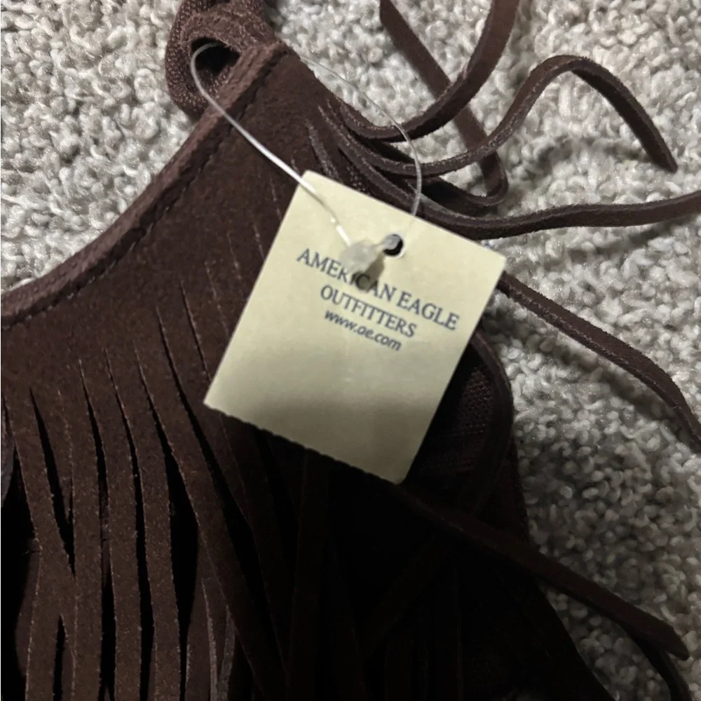 American Eagle Boho Fringe Mini Purse Bag Brown - Picture 4 of 7